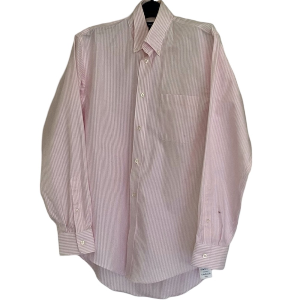 Lands' End:  15/34 Men's Long-Sleeve Buttondown No Iron Striped Pinpoint Shirt